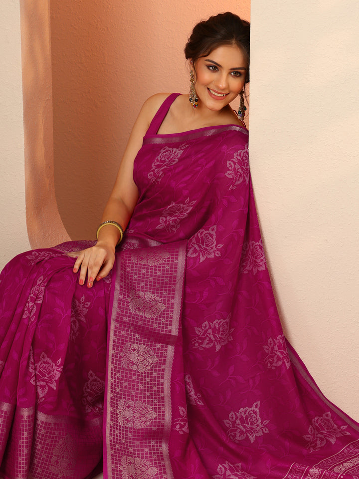 Pink Printed Georgette Saree With Unstitched Blouse Piece