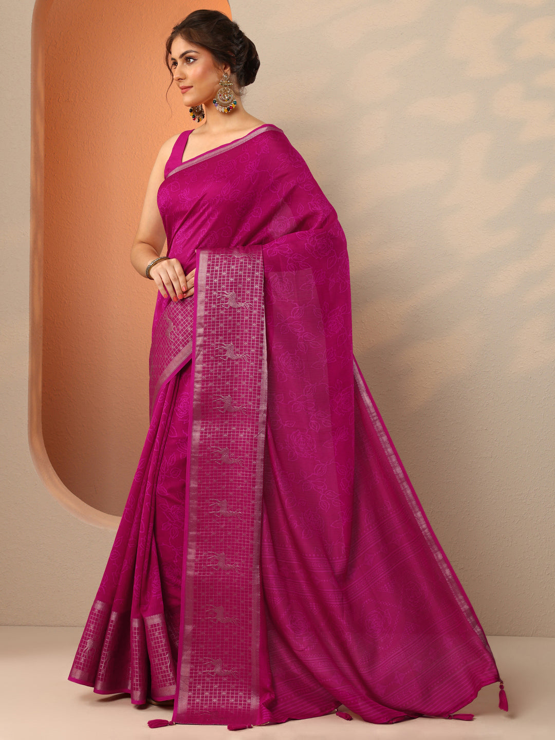 Pink Printed Georgette Saree With Unstitched Blouse Piece