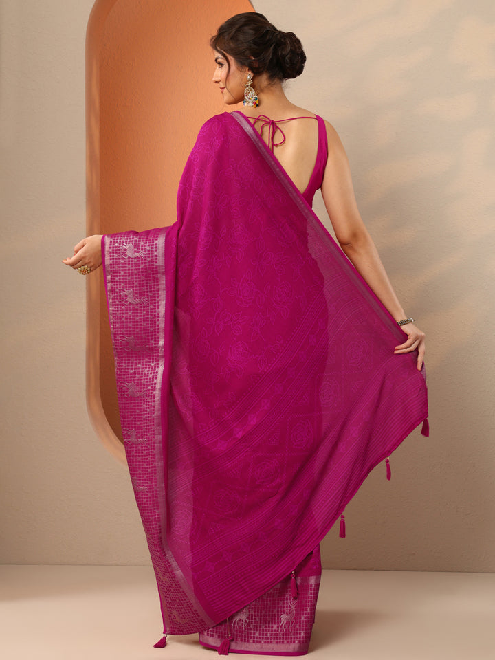 Pink Printed Georgette Saree With Unstitched Blouse Piece