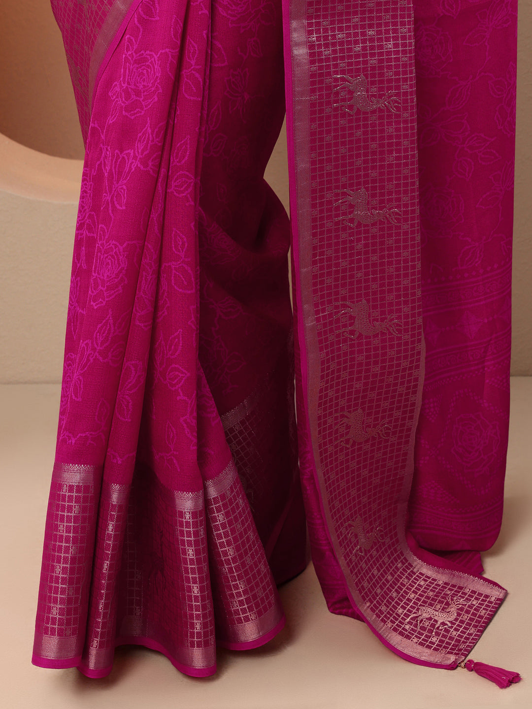 Pink Printed Georgette Saree With Unstitched Blouse Piece
