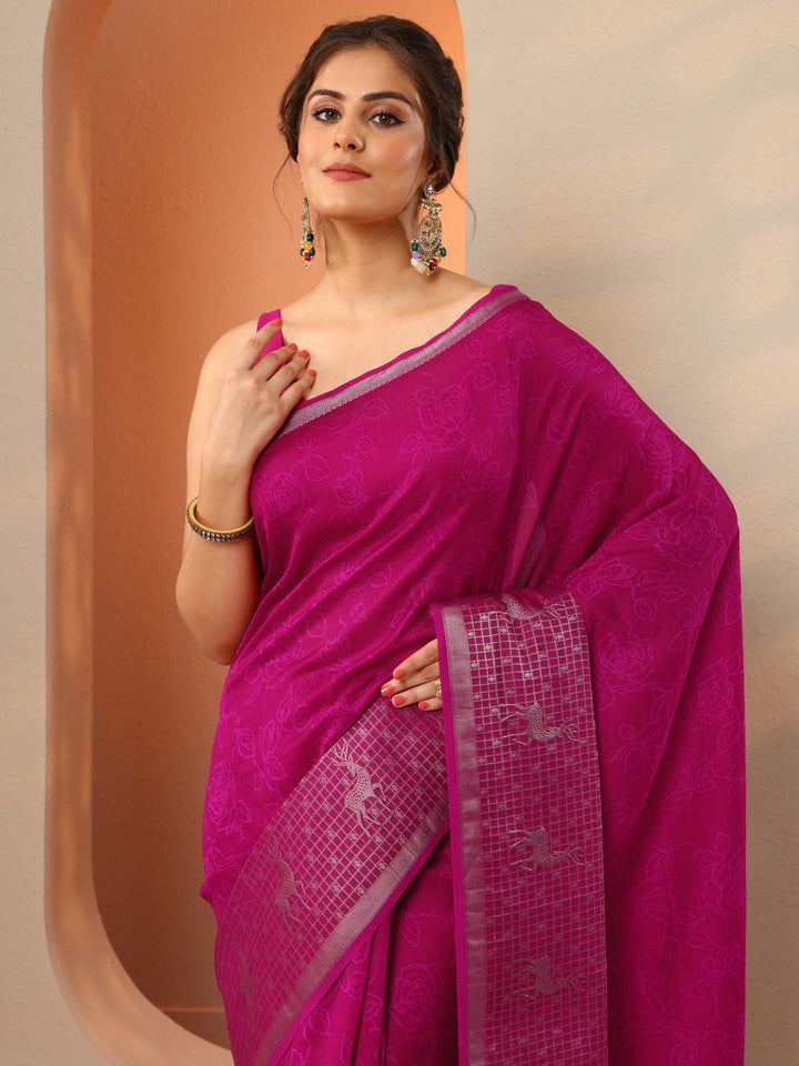 Pink Printed Georgette Saree With Unstitched Blouse Piece