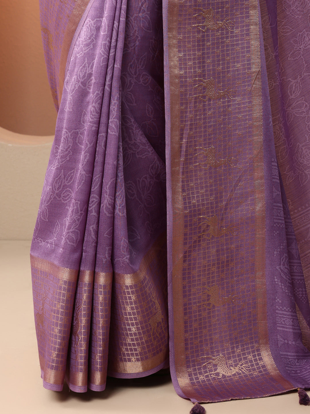 Lavender Printed Georgette Saree With Unstitched Blouse Piece