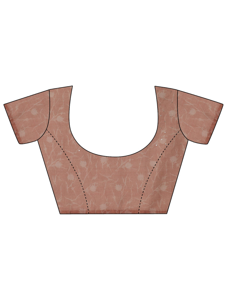 Peach Printed Silk Blend Saree With Unstitched Blouse Piece