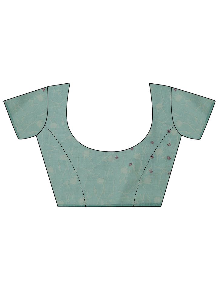 Blue Printed Silk Blend Saree With Unstitched Blouse Piece