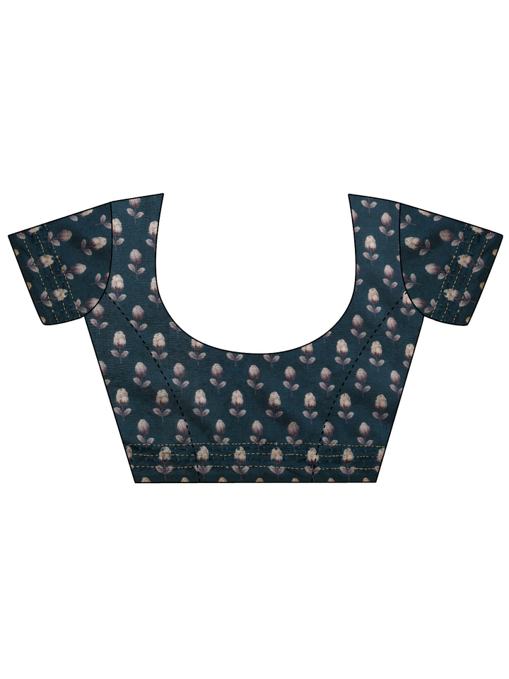 Teal Embellished Silk Blend Saree With Unstitched Blouse Piece