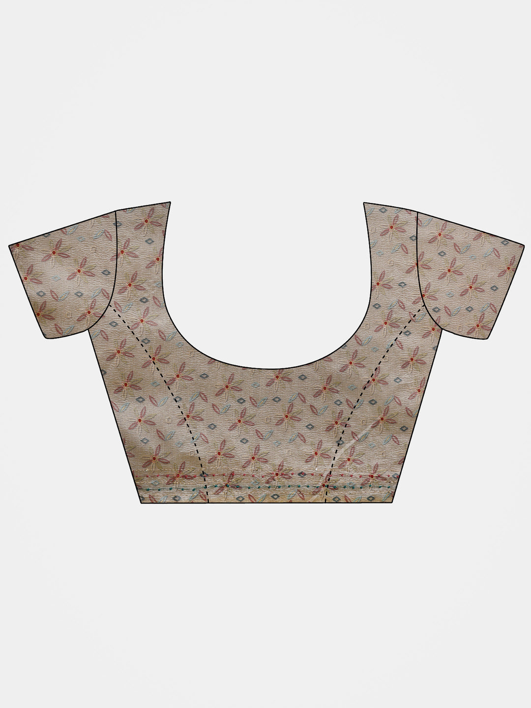 Beige Printed Silk Blend Saree With Unstitched Blouse Piece