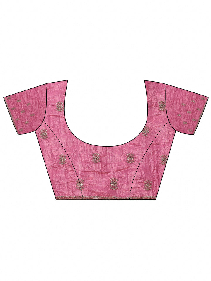 Pink Embroidered Organza Saree With Unstitched Blouse Piece