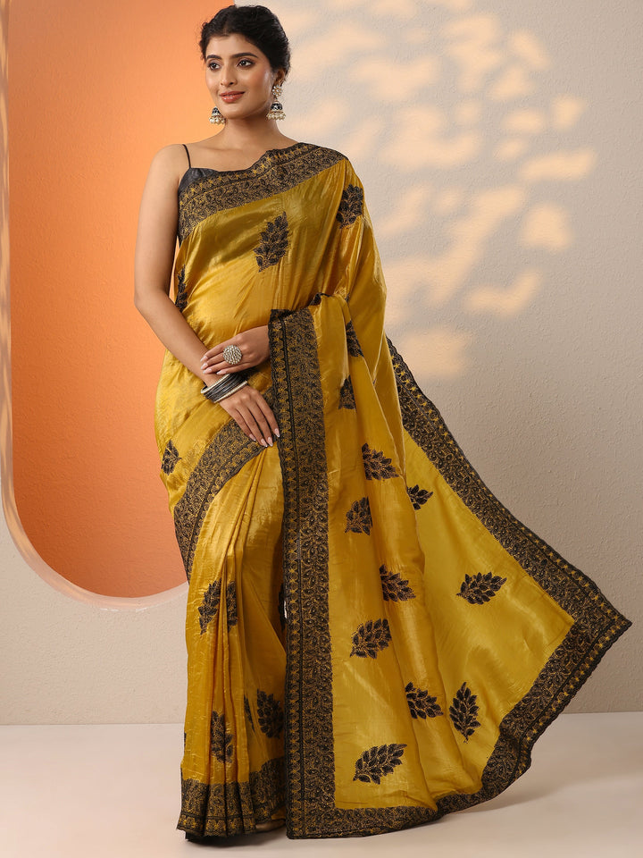 Mustard Embellished Banarasi Organza Saree With Unstitched Blouse Piece
