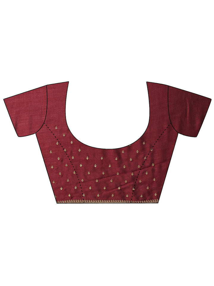 Maroon Embellished Silk Blend Saree With Unstitched Blouse Piece
