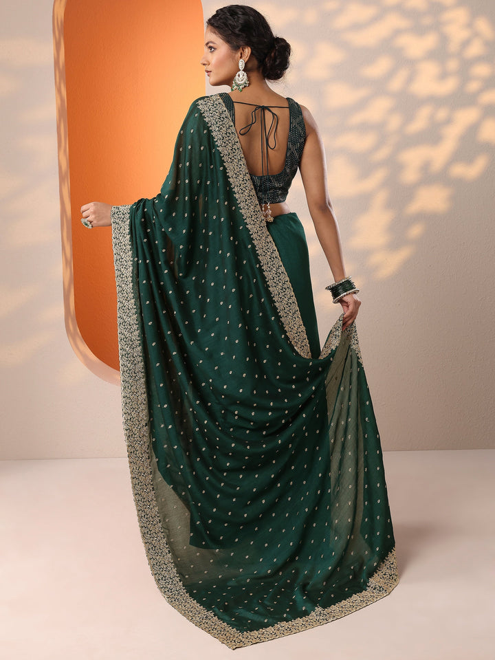 Green Embellished Silk Blend Saree With Unstitched Blouse Piece