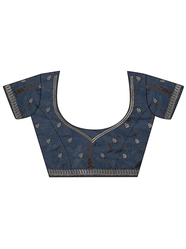 Blue Embellished Organza Saree With Unstitched Blouse Piece