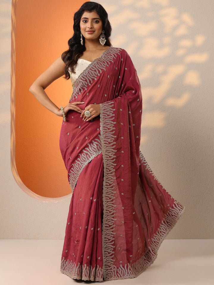 Pink Embellished Organza Saree With Unstitched Blouse Piece