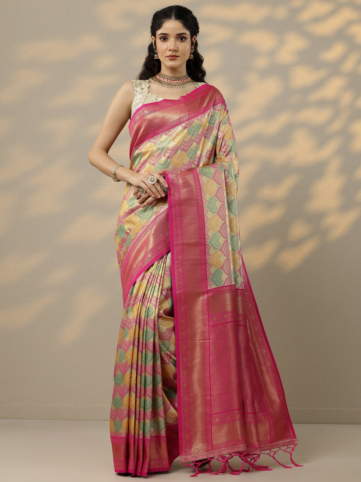 Multi Woven Design Banarasi Silk Blend Saree With Unstitched Blouse Piece