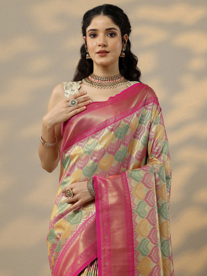 Multi Woven Design Banarasi Silk Blend Saree With Unstitched Blouse Piece