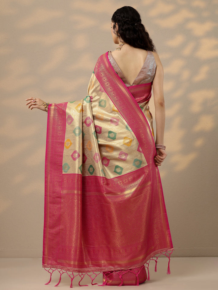 Multi Woven Design Banarasi Silk Blend Saree With Unstitched Blouse Piece