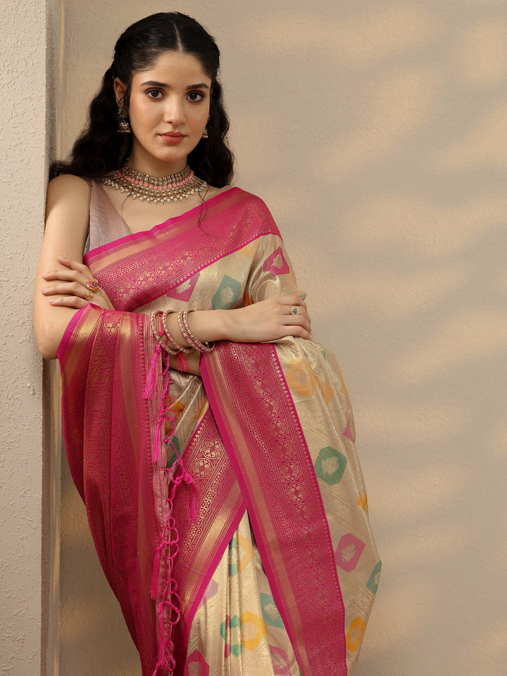 Multi Woven Design Banarasi Silk Blend Saree With Unstitched Blouse Piece