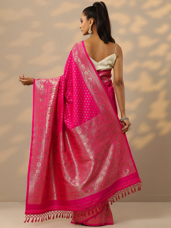 Pink Woven Design Banarasi Silk Blend Saree With Unstitched Blouse Piece