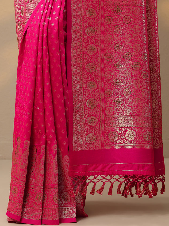 Pink Woven Design Banarasi Silk Blend Saree With Unstitched Blouse Piece