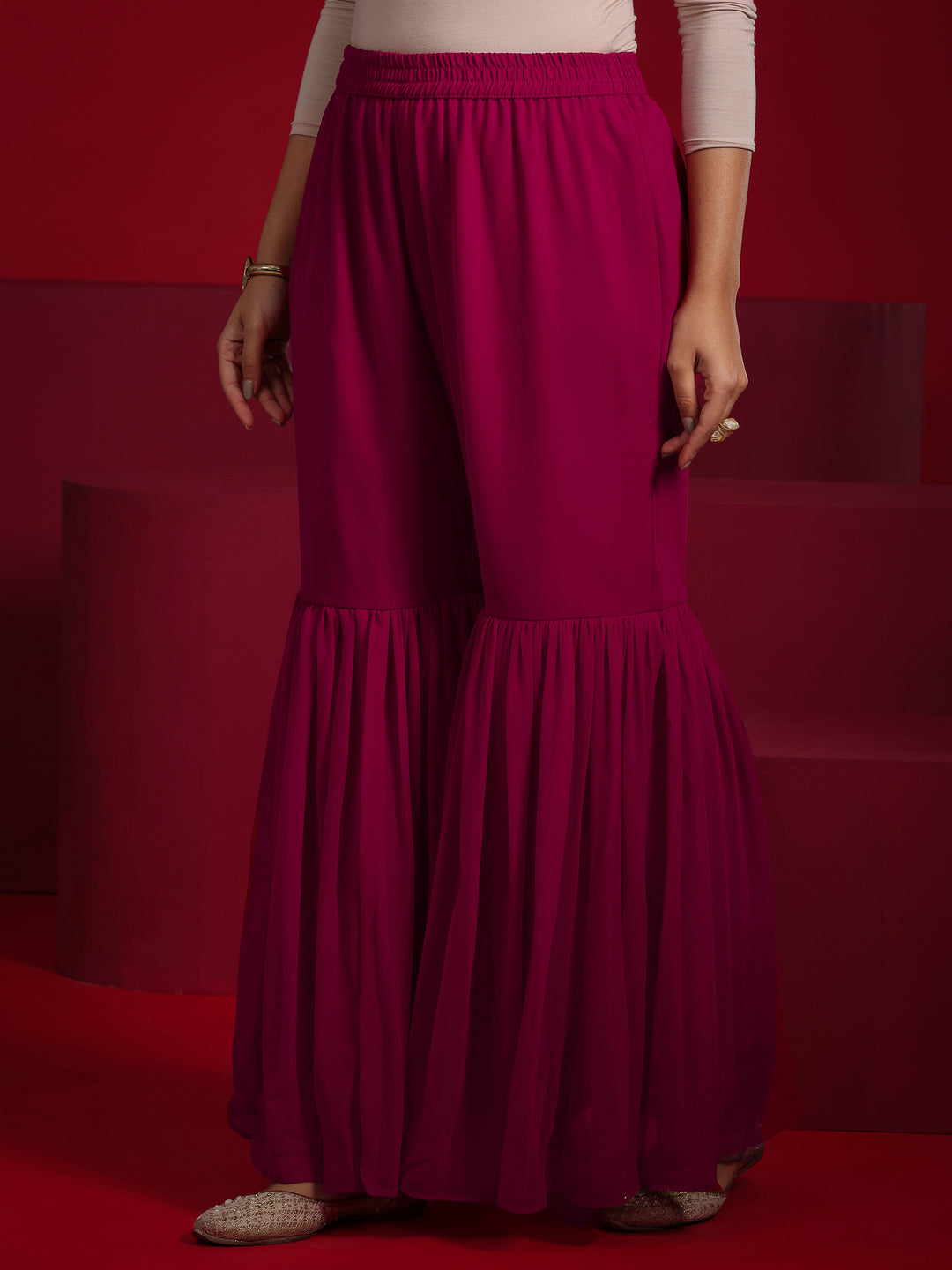 Libas Art Pink Embroidered Georgette A-Line Sharara Suit Set With Dupatta