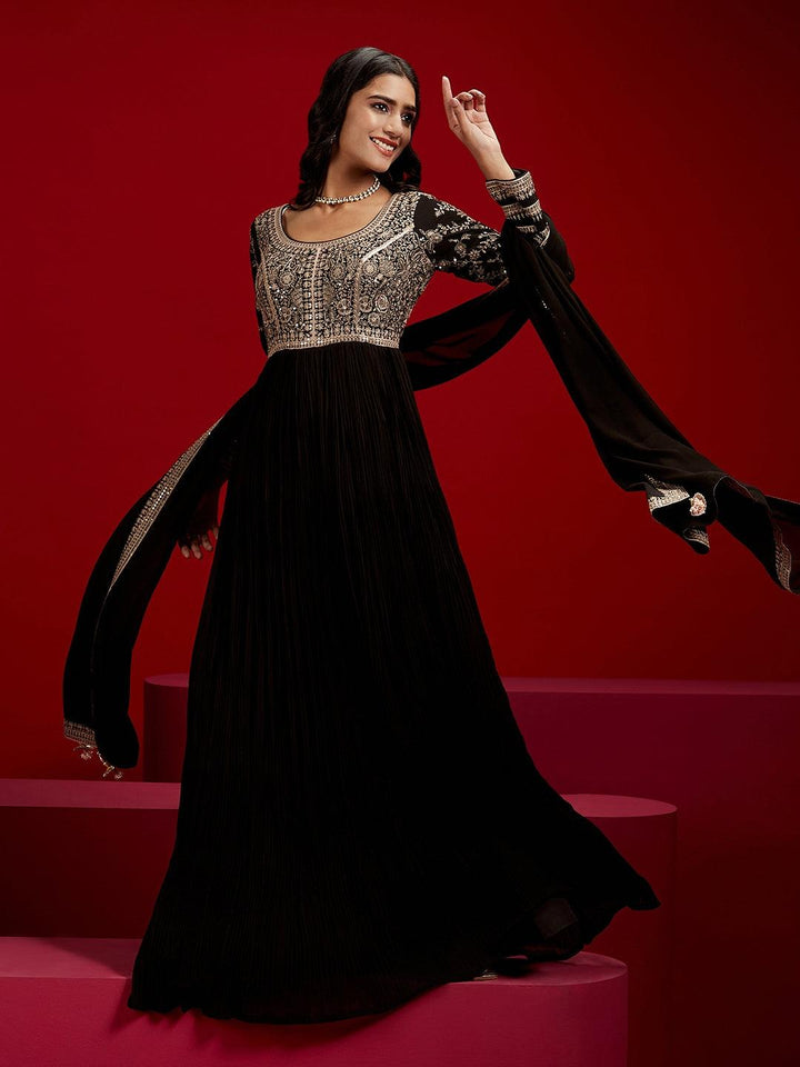 Libas Art Black Embroidered Georgette Anarkali Suit With Dupatta