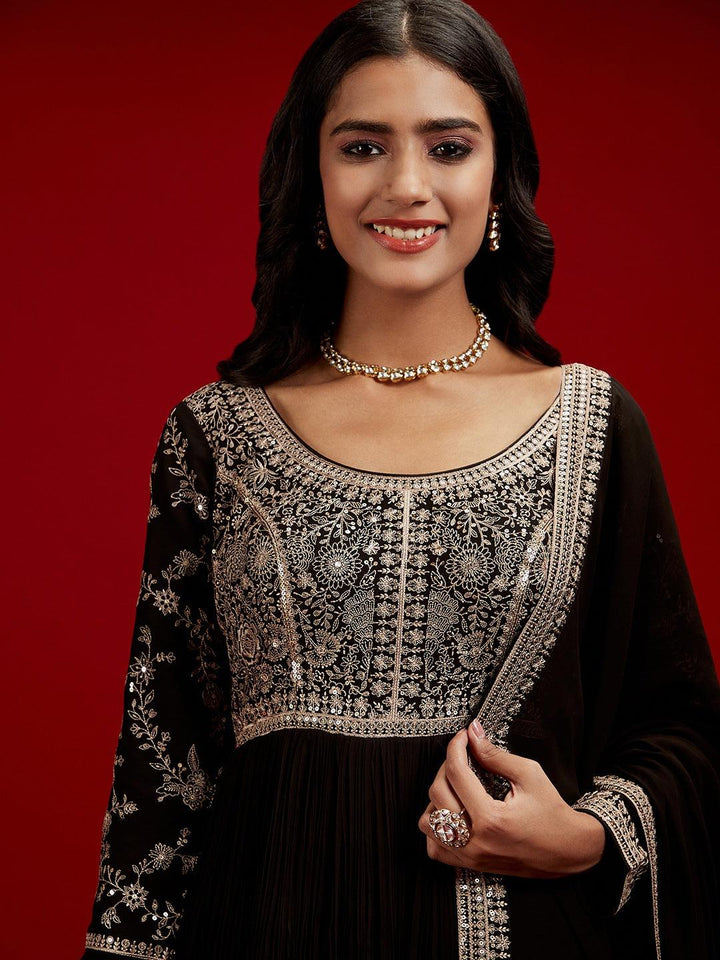 Libas Art Black Embroidered Georgette Anarkali Suit With Dupatta