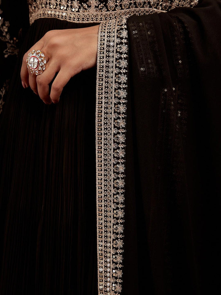 Libas Art Black Embroidered Georgette Anarkali Suit With Dupatta