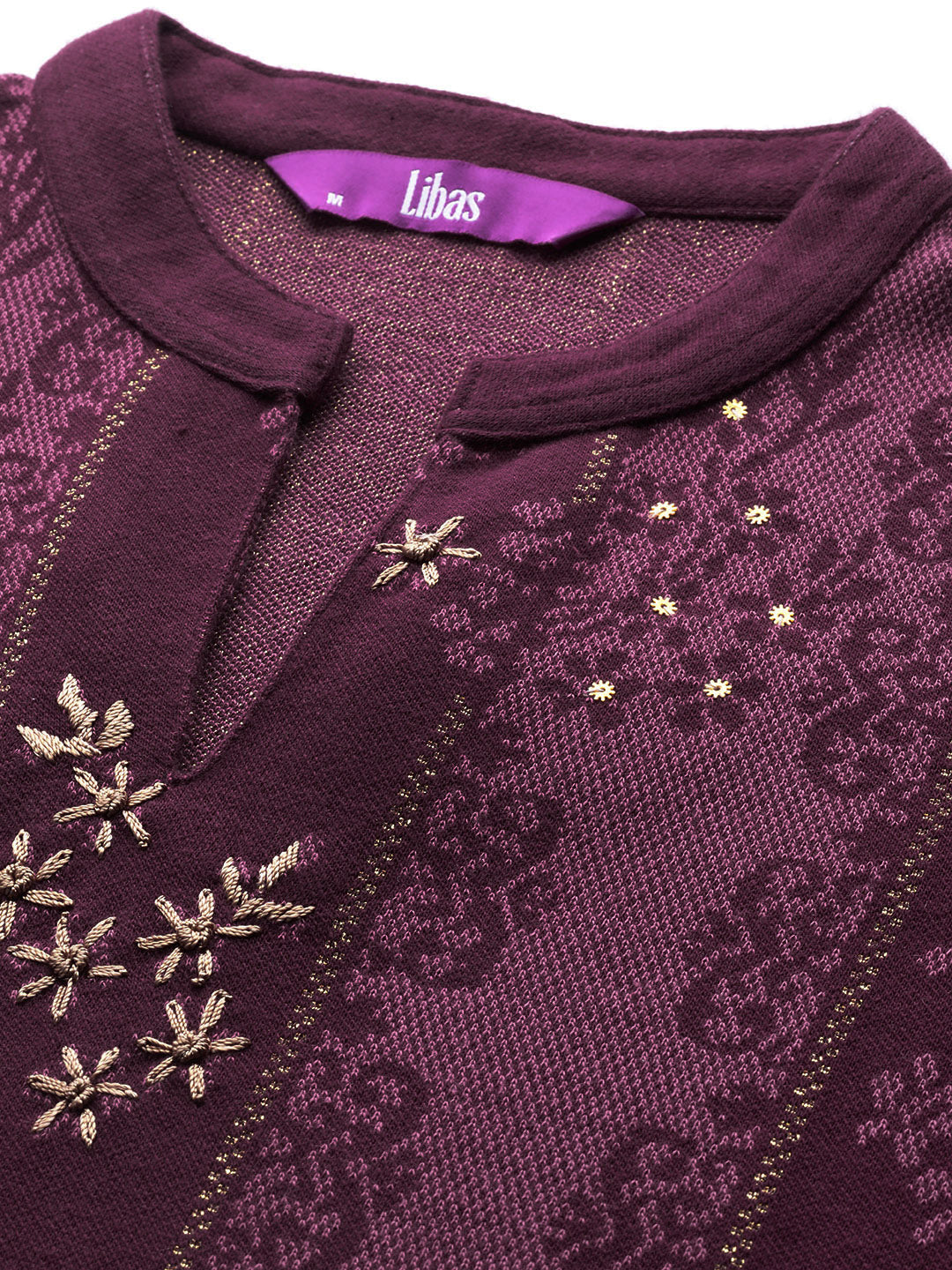 Maroon Self Design Wool Blend Straight Suit With Dupatta