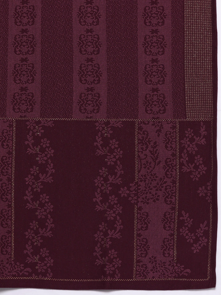 Maroon Self Design Wool Blend Straight Suit With Dupatta