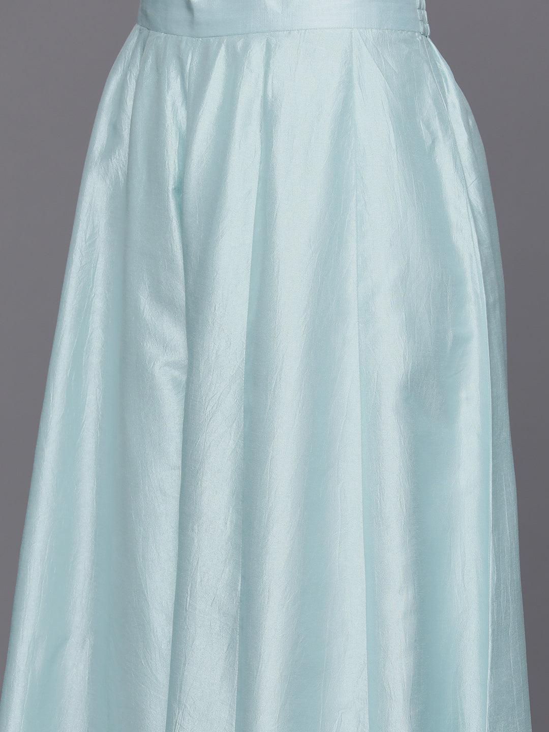 Libas Art Sea Green Embroidered Silk Blend Straight Kurta With Palazzos & Dupatta - ShopLibas