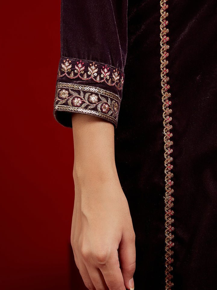 Libas Art Grey Embroidered Velvet Straight Suit With Dupatta