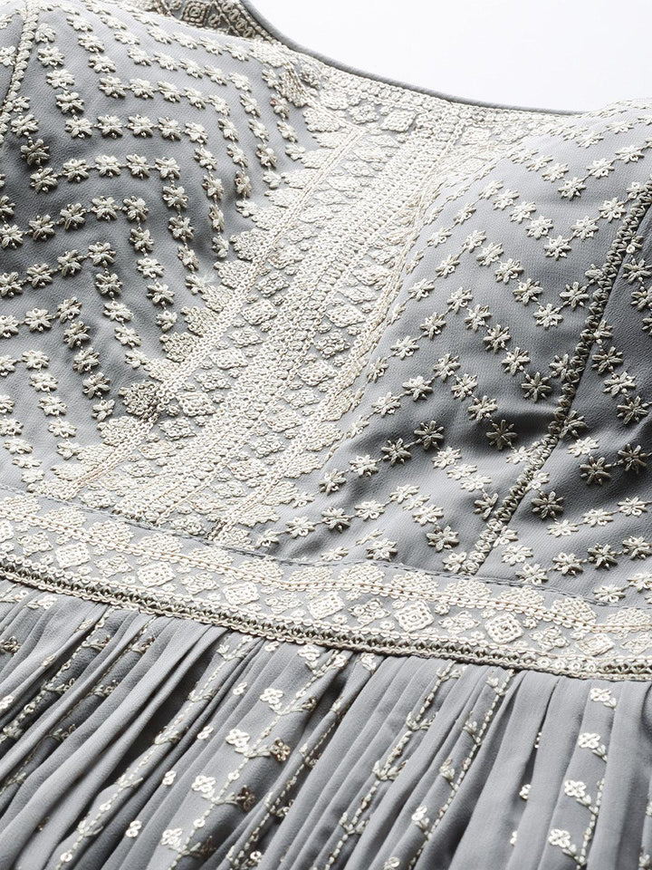Libas Art Grey Embroidered Georgette Anarkali Suit With Dupatta