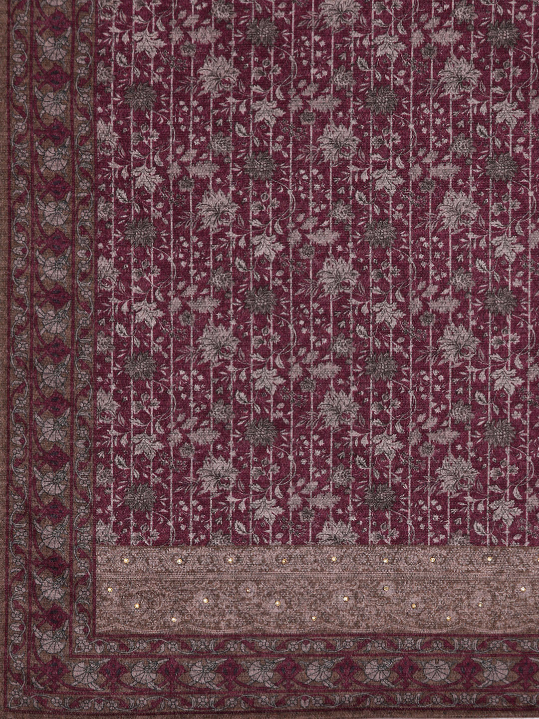 Maroon Printed Wool Blend Straight Suit With Dupatta