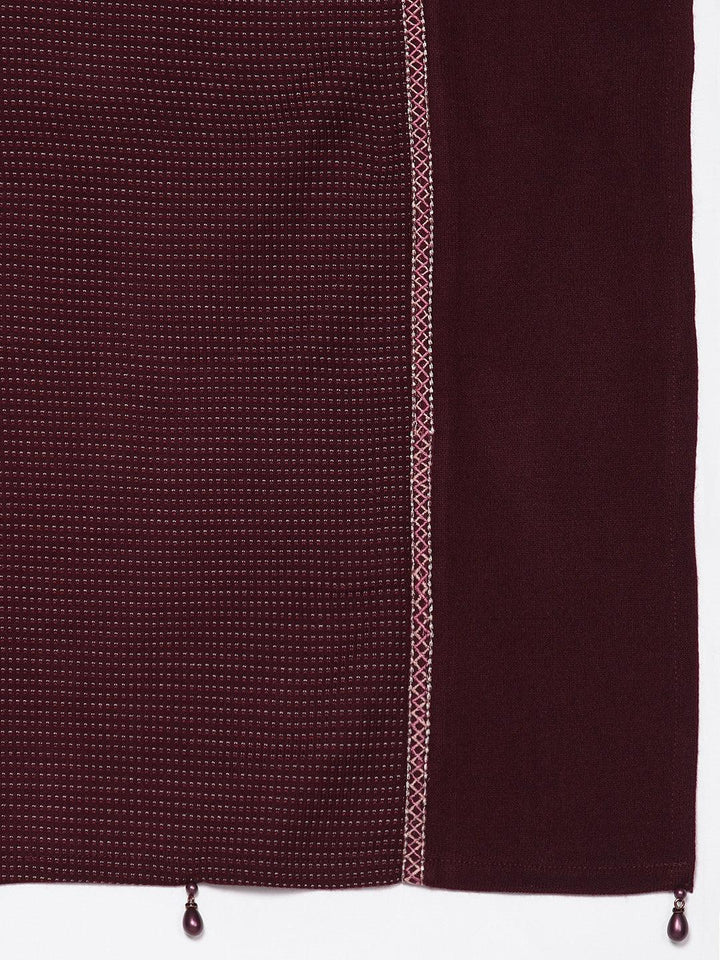 Maroon Yoke Design Wool Blend Straight Suit With Dupatta