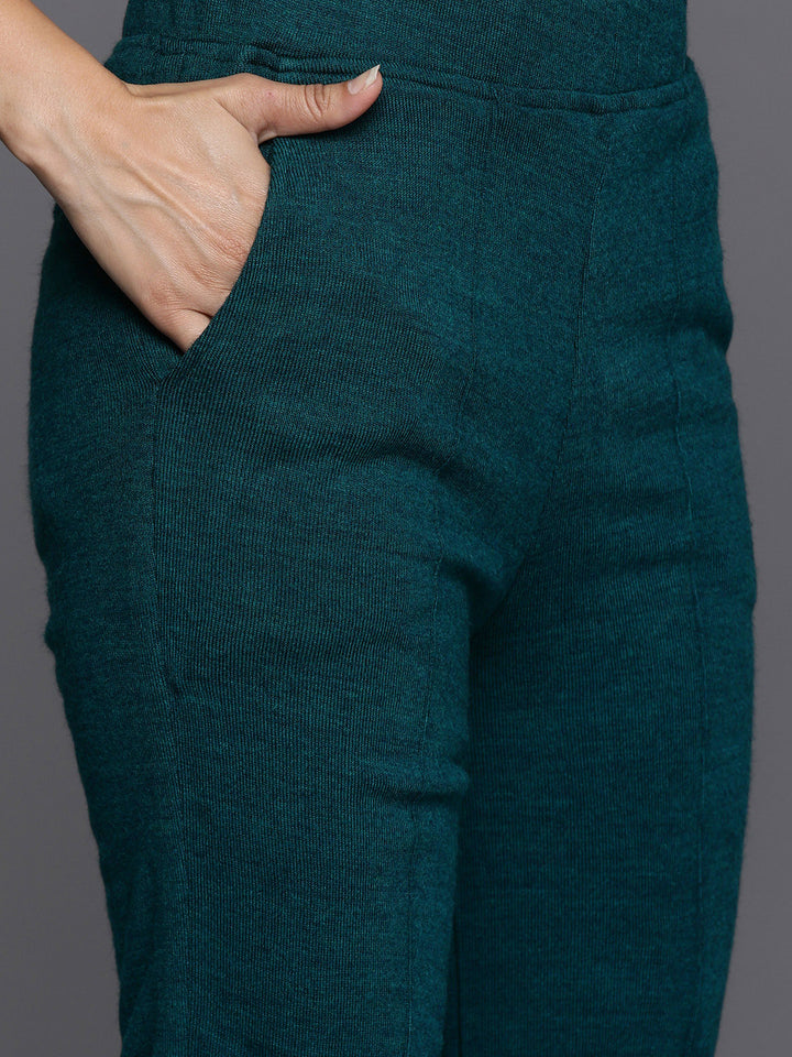 Green Yoke Design Wool Straight Kurta Set