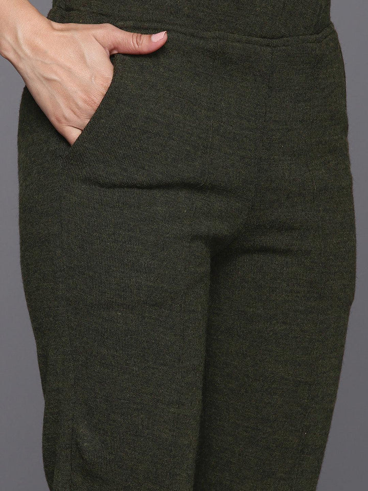 Olive Embroidered Wool Straight Kurta Set