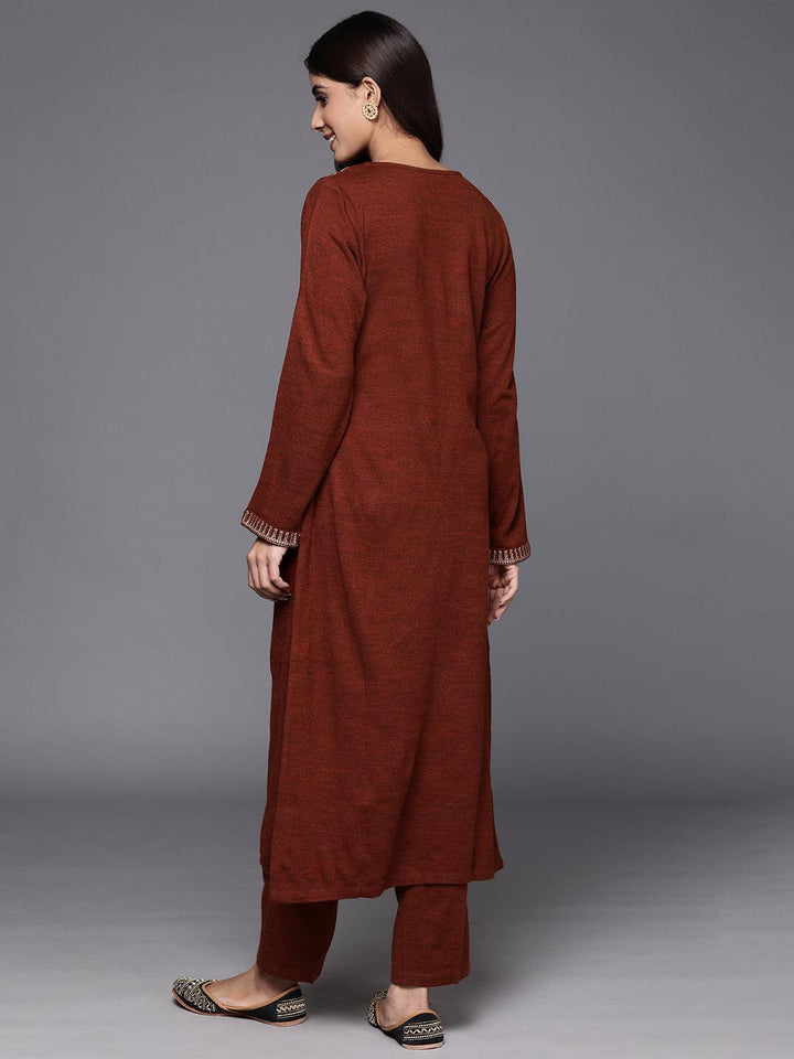 Wine Yoke Design Wool Straight Kurta Set