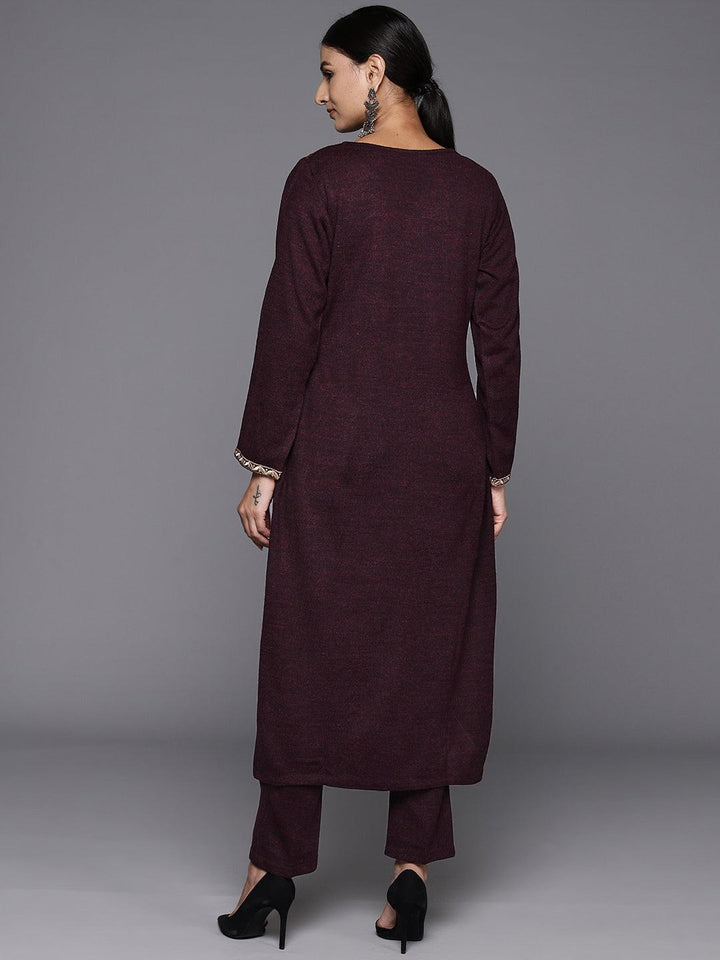 Wine Yoke Design Wool Straight Kurta Set