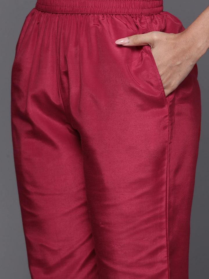 Red Woven Design Silk Blend Straight Suit With Dupatta