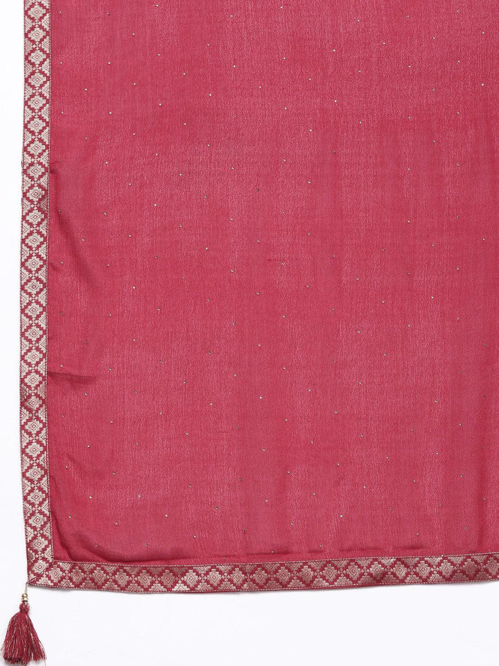 Red Woven Design Silk Blend Straight Suit With Dupatta