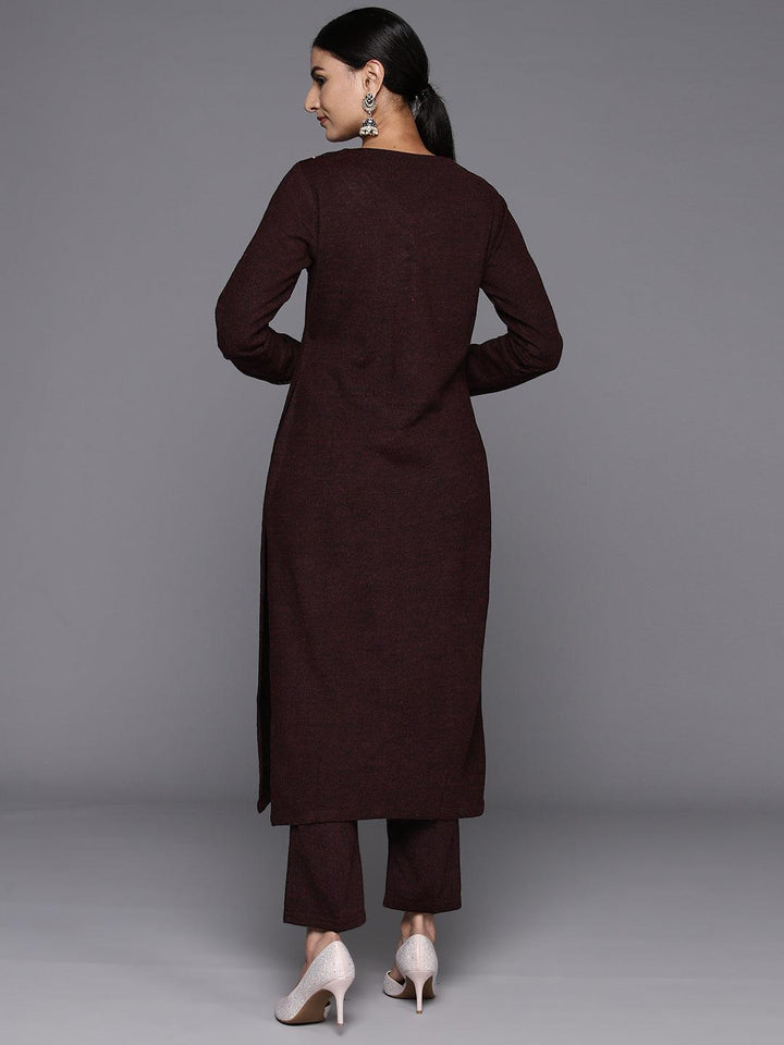 Rust Yoke Design Wool Straight Kurta Set