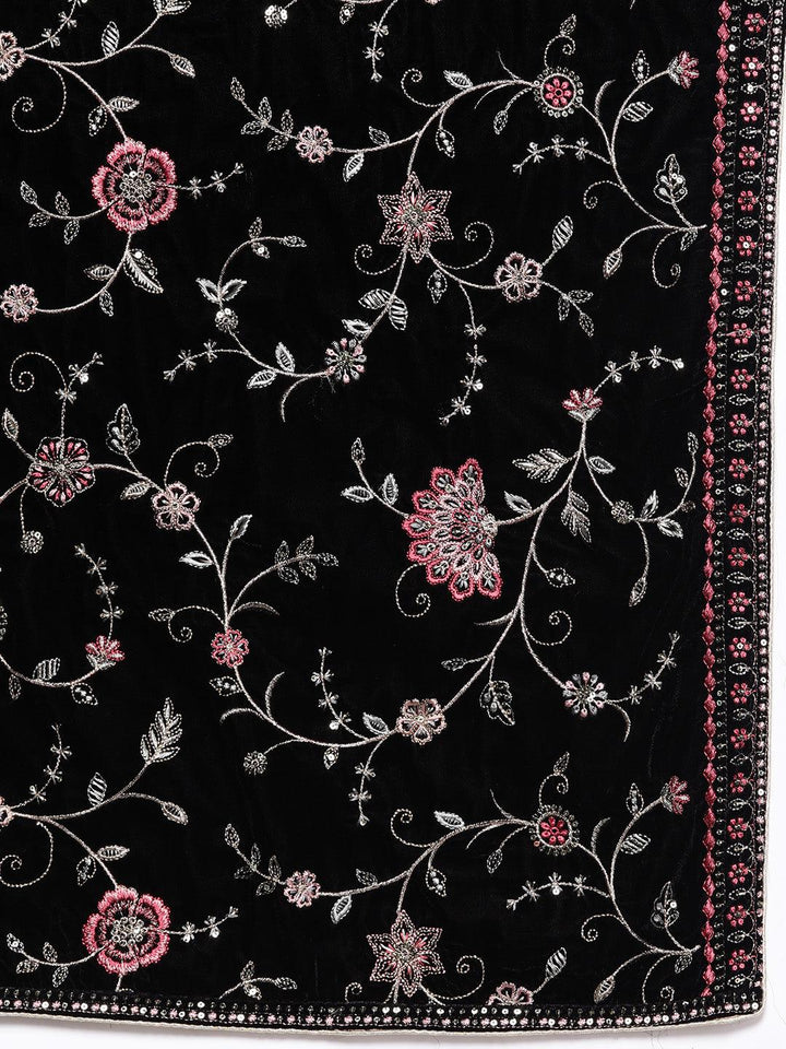 Black Solid Velvet Straight Suit With Dupatta