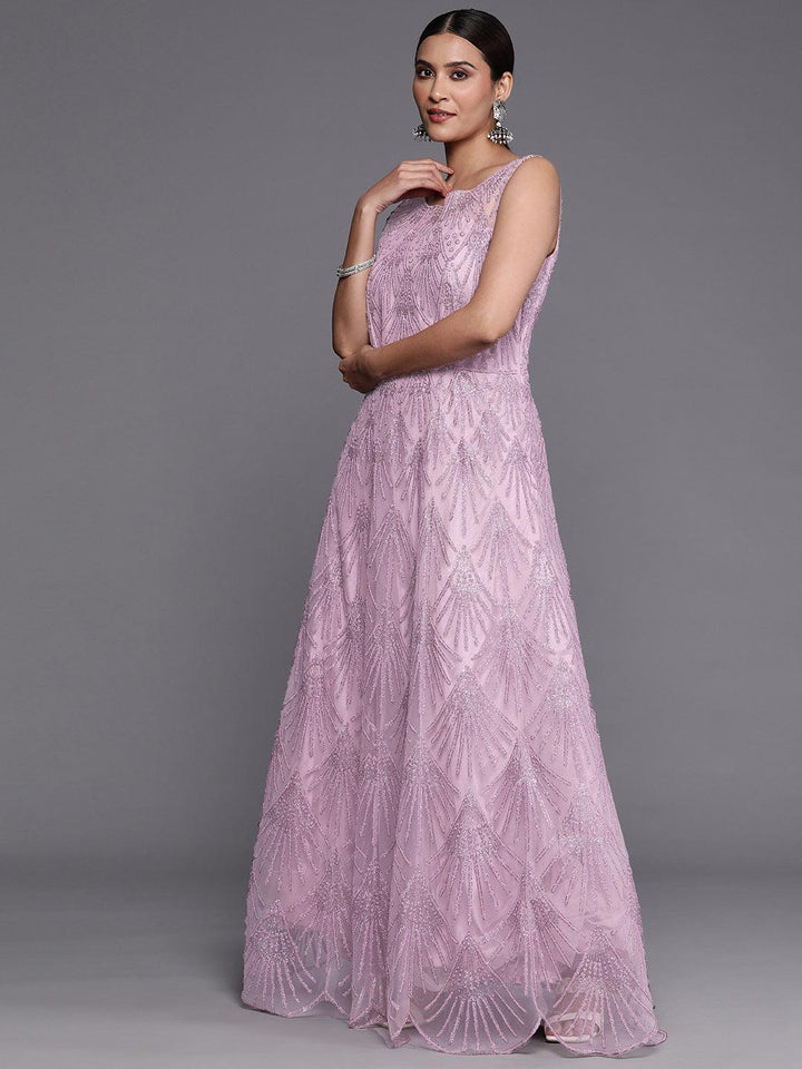 Libas Art Mauve Embellished Net Gown Dress With Dupatta