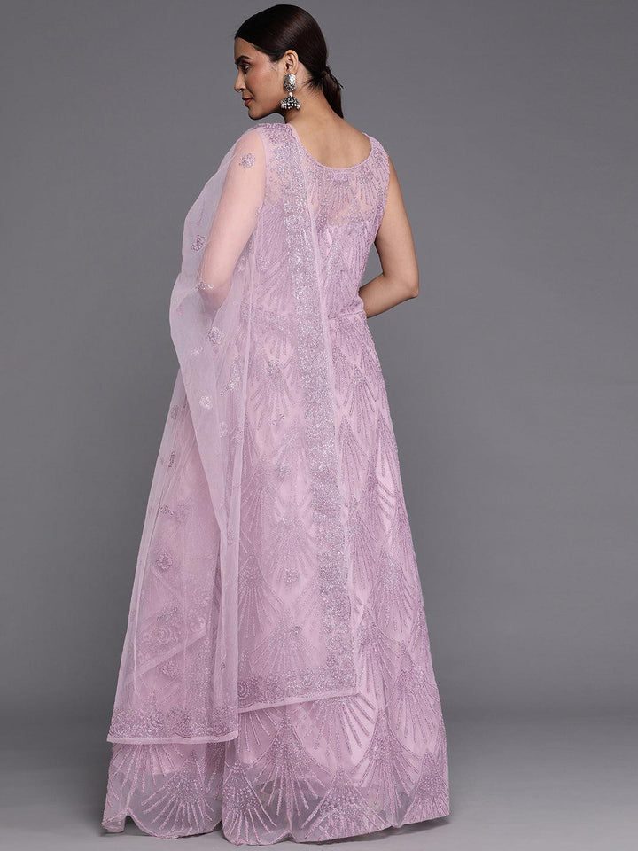 Libas Art Mauve Embellished Net Gown Dress With Dupatta