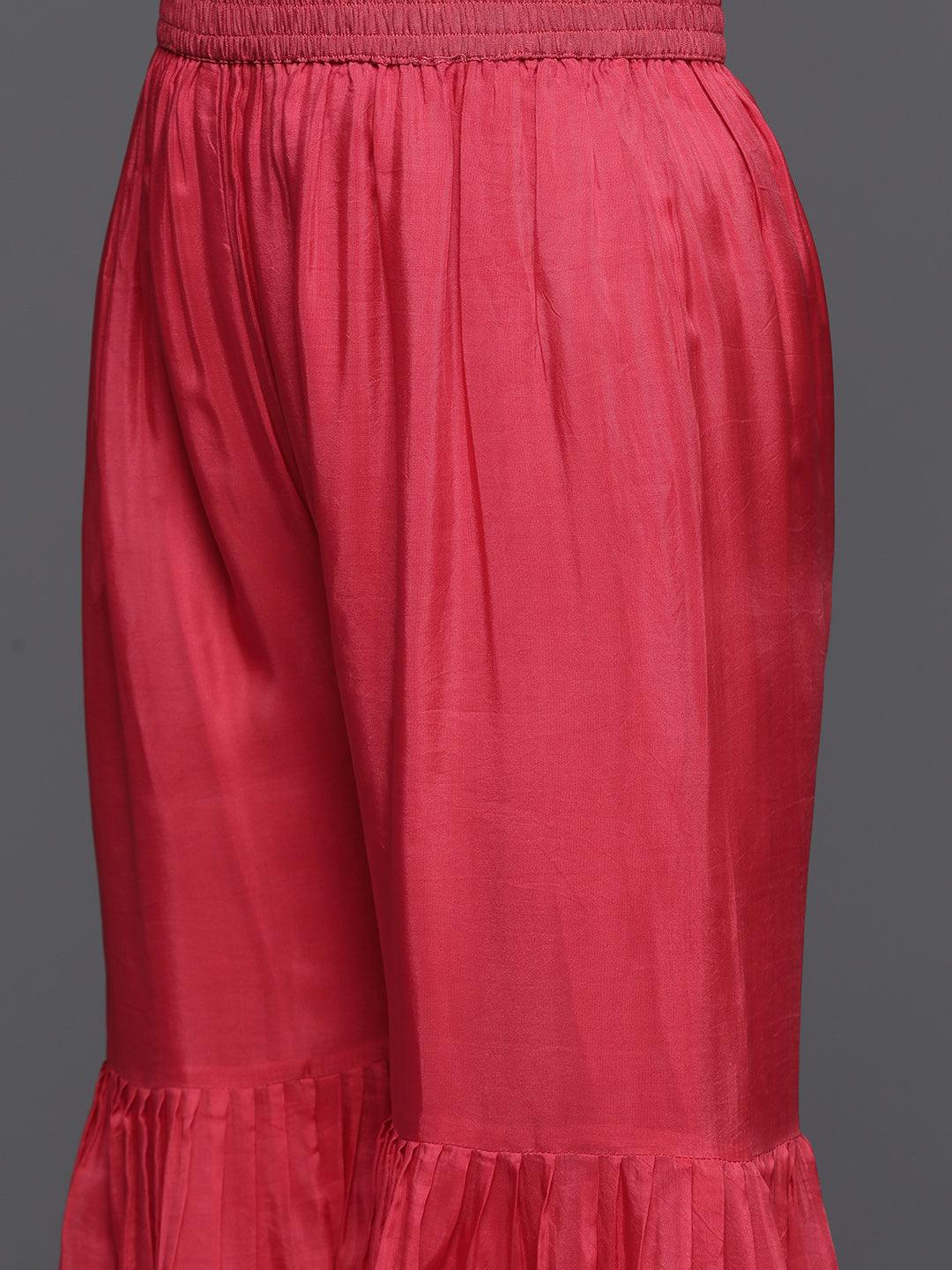 Coral Printed Organza A-Line Kurta With Sharara & Dupatta - ShopLibas