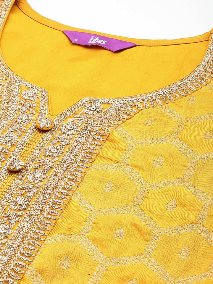 Yellow Woven Design Silk Blend Straight Suit With Dupatta