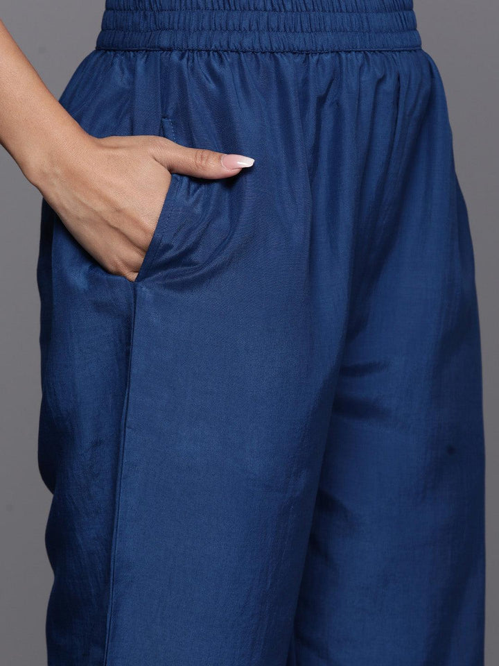 Teal Yoke Design Silk Blend Straight Suit With Dupatta