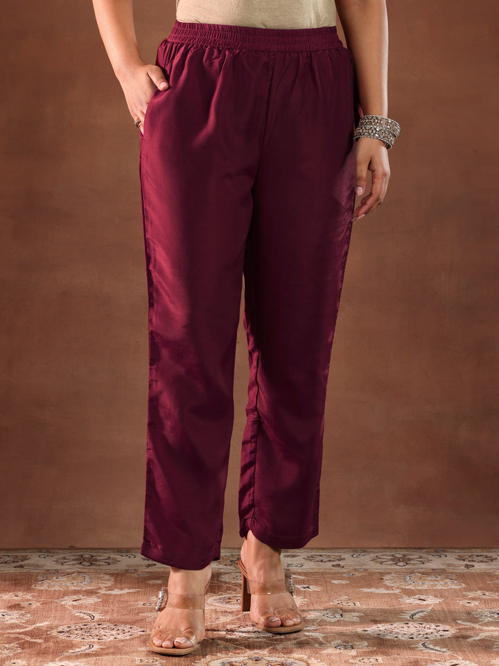 Maroon Woven Design Silk Blend Straight Suit With Dupatta
