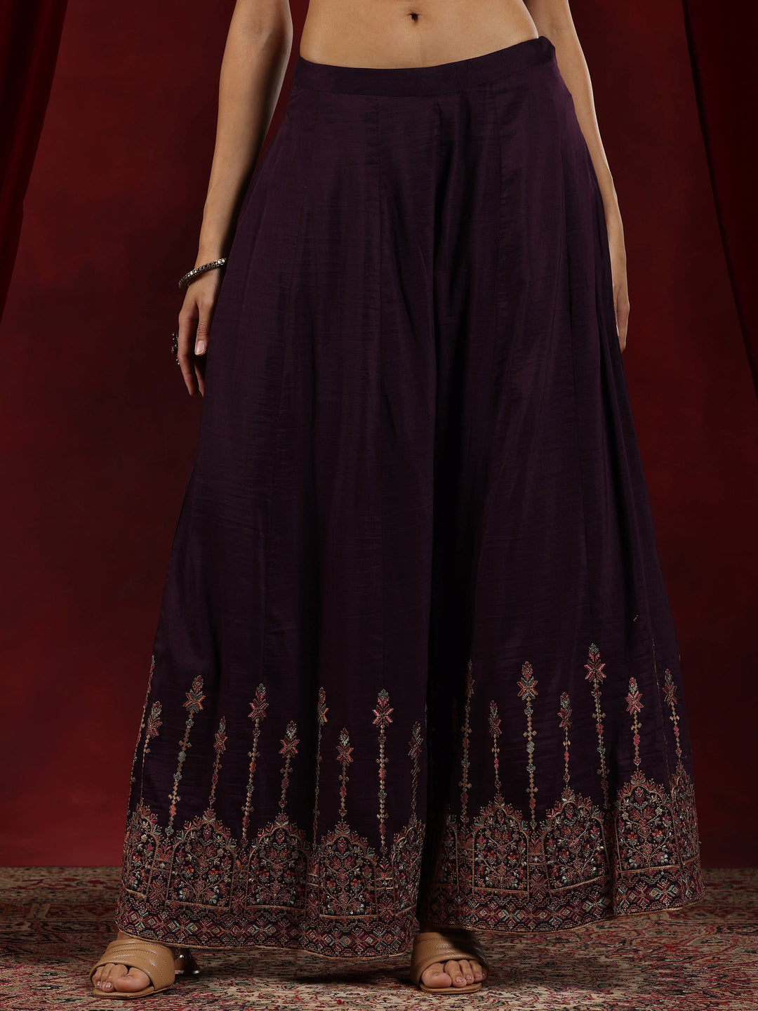 Libas Art Wine Embroidered Silk Blend Straight Suit With Dupatta