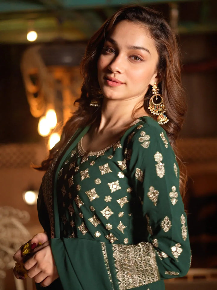 Libas Art Green Embroidered Georgette Straight Suit With Dupatta