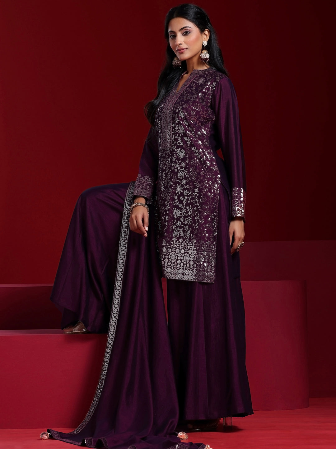 Libas Art Yellow Embroidered Silk Blend Straight Suit With Dupatta